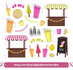 Lemonade Clipart, Lemonade Clip Art, Lemonade Stand Graphic, Pitcher Image,  Lemon Ice Tea Scrapbook, Pink Lemonade Popsicle Digital Download
