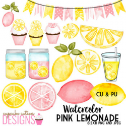 Watercolor Pink Lemonade Clip Art Sweet Summer Digital Set