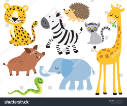 Vector illustration of cute wild animals including leopard ...