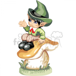 A little boy leprechaun sitting on a mushroom clipart. Royalty-free clipart  # 376304