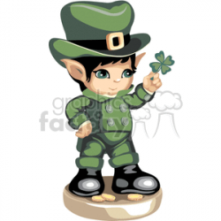 A little leprechaun boy holding a four leaf clover clipart. Royalty-free  clipart # 376310