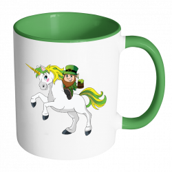 St Patricks Day Coffee Mug Leprechaun riding on Irish Unicorn white ...