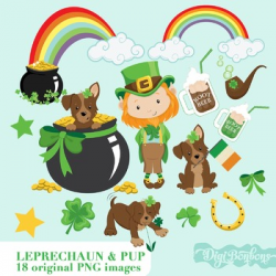 Clipart: Cute Leprechaun and Puppy, St. Patrick's Day Clip art