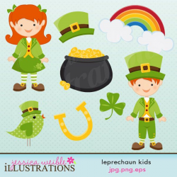 This cute Leprechaun Kids clipart set comes with eight ...