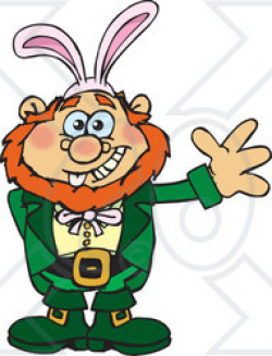 Clipart of a Friendly Waving Leprechaun Wearing Easter Bunny ...