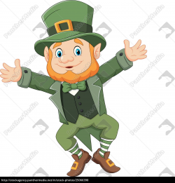 Royalty free vector 25066398 - Cartoon happy leprechaun waving hands and  jumping on white
