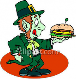 Hungry Leprechaun Holding a Large Sandwich - Royalty Free ...