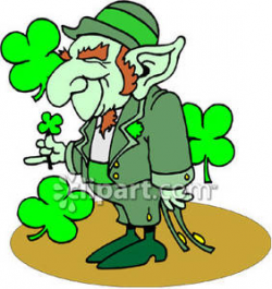 Old Leprechaun with Shamrocks - Royalty Free Clipart Picture