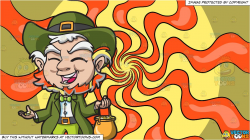 A Charming Old Leprechaun With His Pot Of Gold and A Psychedelic Warp  Ribbon Background