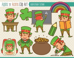 St. Patrick's Day Leprechaun School Clip Art - color and outlines