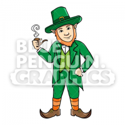 Leprechaun Smoking a Pipe Vector Cartoon Clipart Illustration