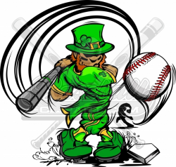 St. Patrick's Baseball Leprechaun Clipart Swinging Baseball Bat