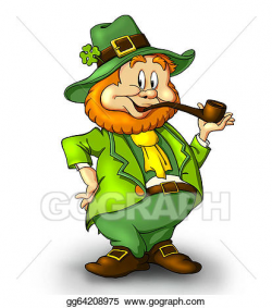 Drawing - Cartoonishleprechaun with a smoking pipe. a lucky ...