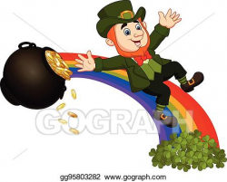 Vector Stock - Cartoon leprechaun sliding down the rainbow ...