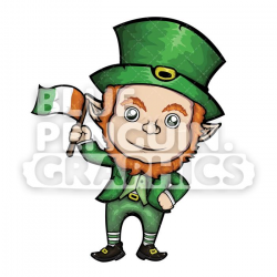 Leprechaun Holding Irish Flag Vector Cartoon Clipart Illustration