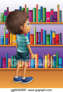 Vector Clipart - A boy searching a book in the library ...