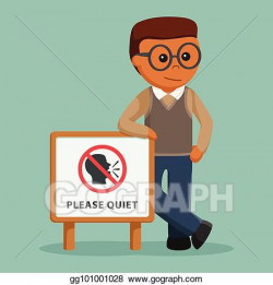 EPS Vector - African librarian male with quiet sign. Stock ...