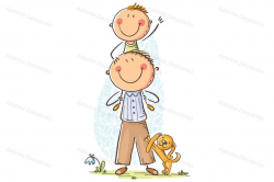 Father and son having fun. Family clipart, family svg, doodle clipart,  happy family, doodle svg, family illustration, family vector, image