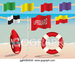 EPS Illustration - Lifeguard equipment and warning flags on ...