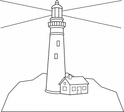 Colorable Lighthouse Scene - Free Clip Art