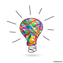 Hand-drawn colorful light bulb doodle with paintbrush ...