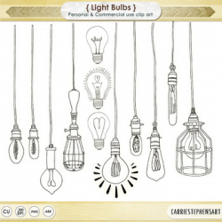 Dangling Light Bulb ClipArt, Bright Ideas Black Line Art, Edison Bulb Images