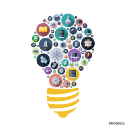 Icons for technology and science arranged in light bulb ...