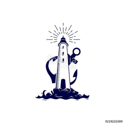 Simple Elegant Lighthouse with Anchor Logo Design Symbol ...