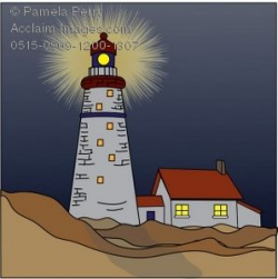 Clip Art Illustration of a Lighthouse at Night - Acclaim ...