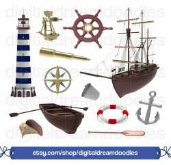 Nautical Clipart, Ocean Clip Art, Lighthouse Clipart, Sea Anchor PNG, Ship  Wheel Graphic, Ocean Life Image, Paddle Boat Digital Download