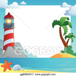 Vector Art - Frame with sea coast and lighthouse. Clipart ...