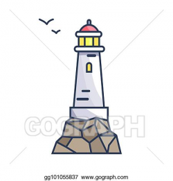 Vector Art - Tall beacon with light on rock and small birds ...