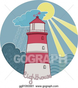 Vector Stock - Lighthouse in the sea in sunny and stormy ...