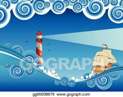 Vector Art - Lighthouse and boat in the sea. EPS clipart ...