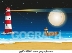 Vector Stock - Scene with lighthouse at night time. Stock ...