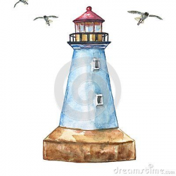 Watercolor hand painted lighthouse, isolated on white ...