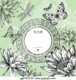 Vector Art - Vintage round frame with water lili. Clipart ...