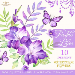 Lily Clipart, Lilies Clipart, Watercolor Lilly, Purple Flowers, Watercolor  Bouquets, Digital Flowers, Floral Elements, Flowers Clipart, Png