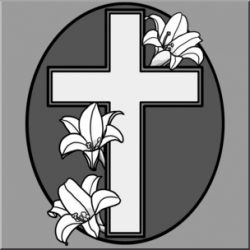 Clip Art: Religious: Cross with Easter Lilies Grayscale I ...