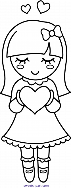 Valentine Girl Line Art Clipart - Sweet Clip Art