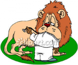 A Lion Eating A Doctor - Royalty Free Clipart Picture
