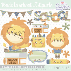 Back to School Clipart, School Clipart, Lion Clipart, COMMERCIAL USE, Back  to School Graphics, School Graphic, Lion Graphic, College, School