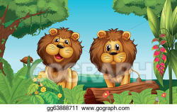EPS Illustration - Two lions in the forest . Vector Clipart ...