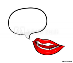 Gossip Red Lips Talking with Speech Bubble. A hand drawn ...