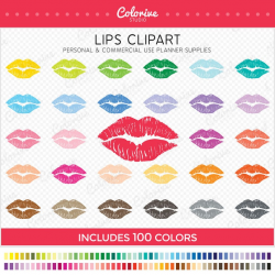 Lip clipart 100 rainbow colors lips makeup lipstick kiss kisses png  illustration planner stickers clip art set