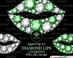 Diamond Lips clipart. Yellow / gold and white diamond | Etsy