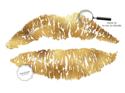 Lips Clipart - Rose Gold Sparkle Gold Foil Lipstick Clip Art - Kiss Marks -  Beauty Blog Design Elements - Metallic Lips - Lip Marks Clipart