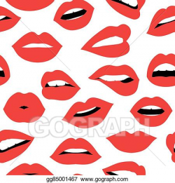 Vector Art - Woman red lipstick kiss seamless pattern design ...