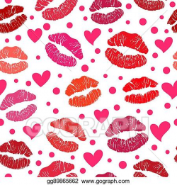 Vector Stock - Red lipstick kiss seamless pattern. Clipart ...