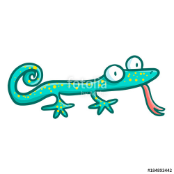 Funny and cute green lizard stuck out it's tongue - vector ...